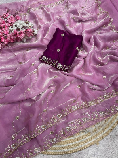 Beautifull Khatli Brits Work With Fendy Satin Silk Saree