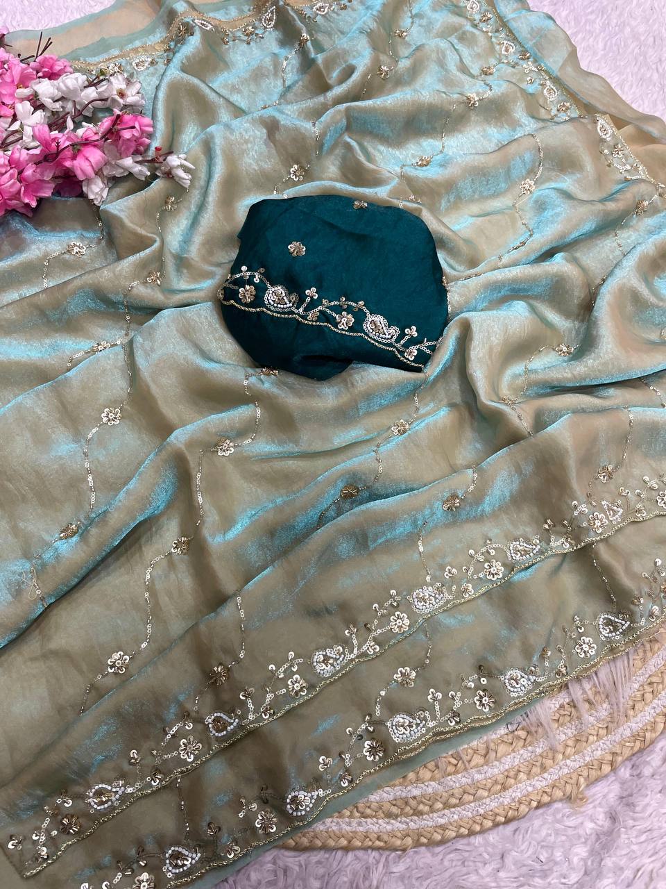 Beautifull Khatli Brits Work With Fendy Satin Silk Saree