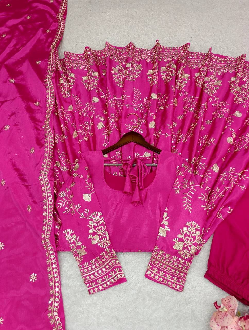 Pink Color Chinon Silk With Embroidery Work Beautifull Gown