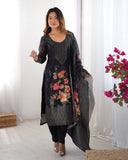 TRENDING CHANDERI SILK JACQARD WORK KURTI, BOTTOM WITH DUPATTA SET