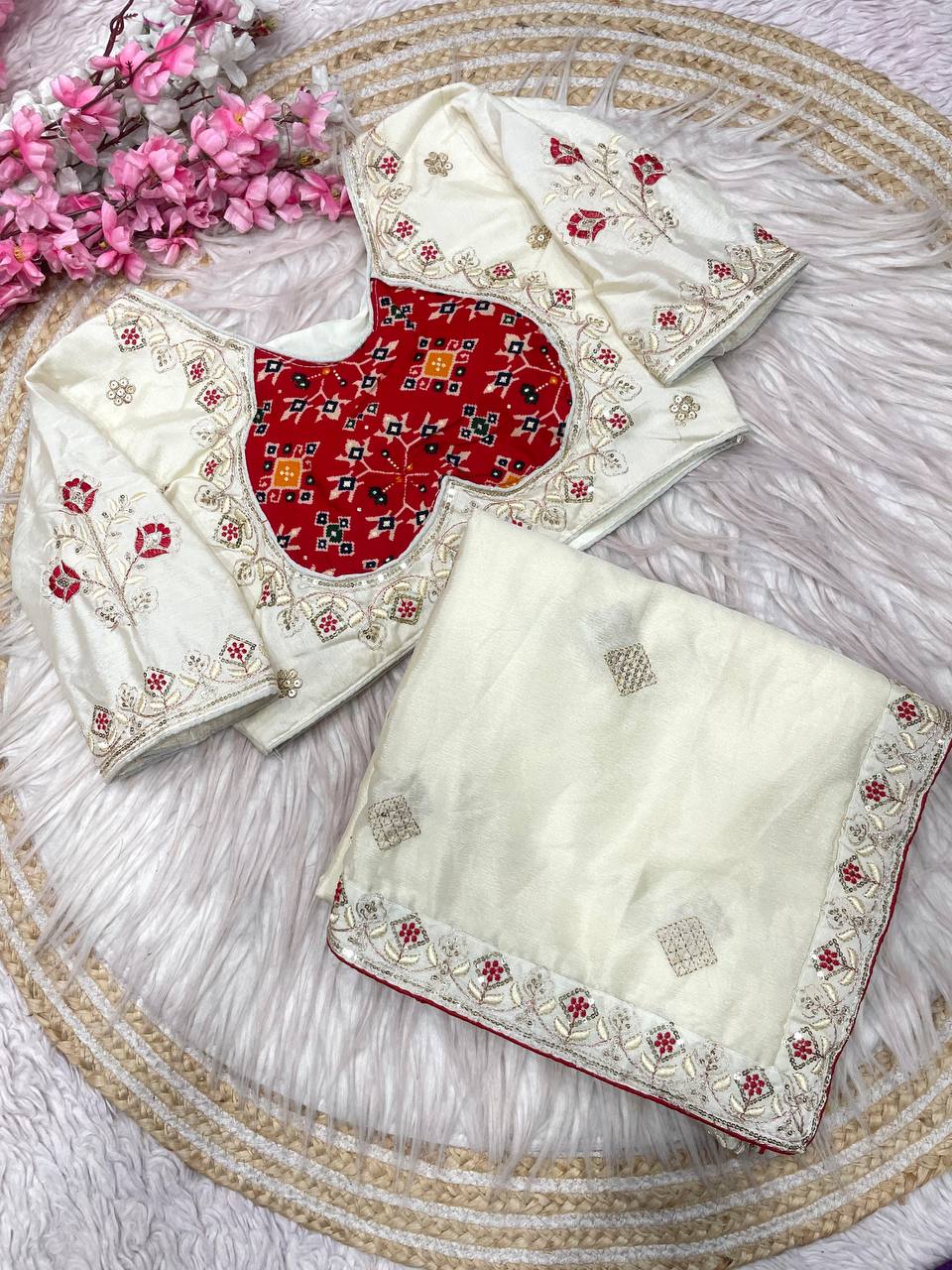 Natural Chinnon Silk With Sequience Work Saree