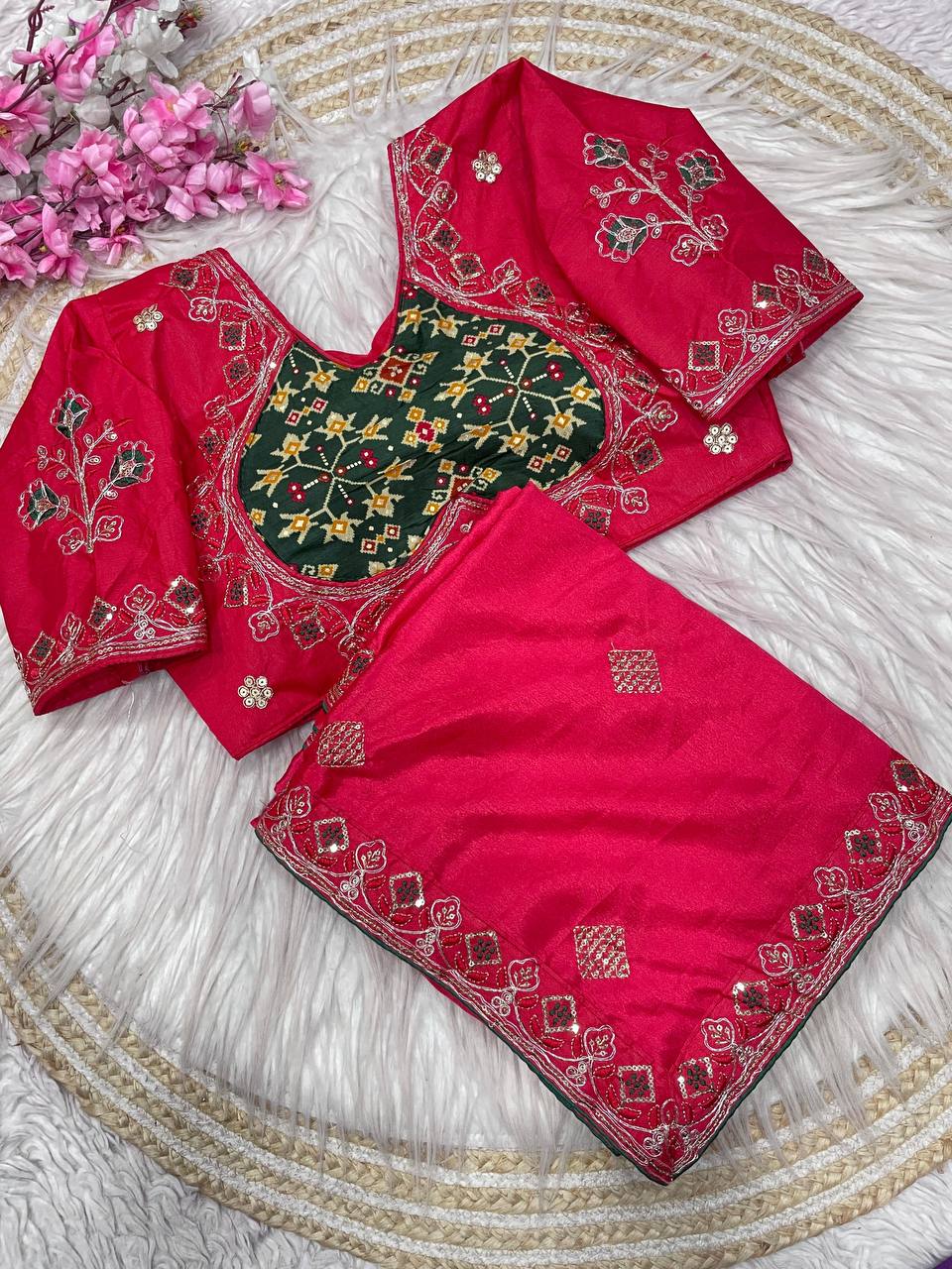 Natural Chinnon Silk With Sequience Work Saree