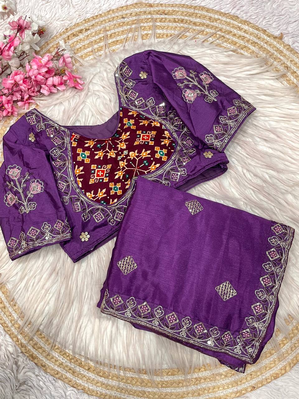 Natural Chinnon Silk With Sequience Work Saree