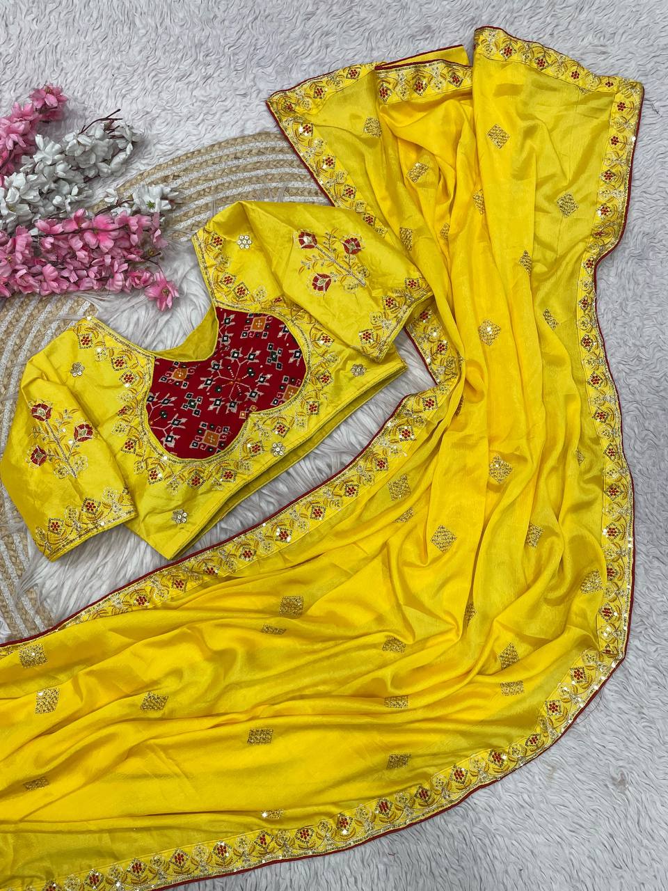 Natural Chinnon Silk With Sequience Work Saree