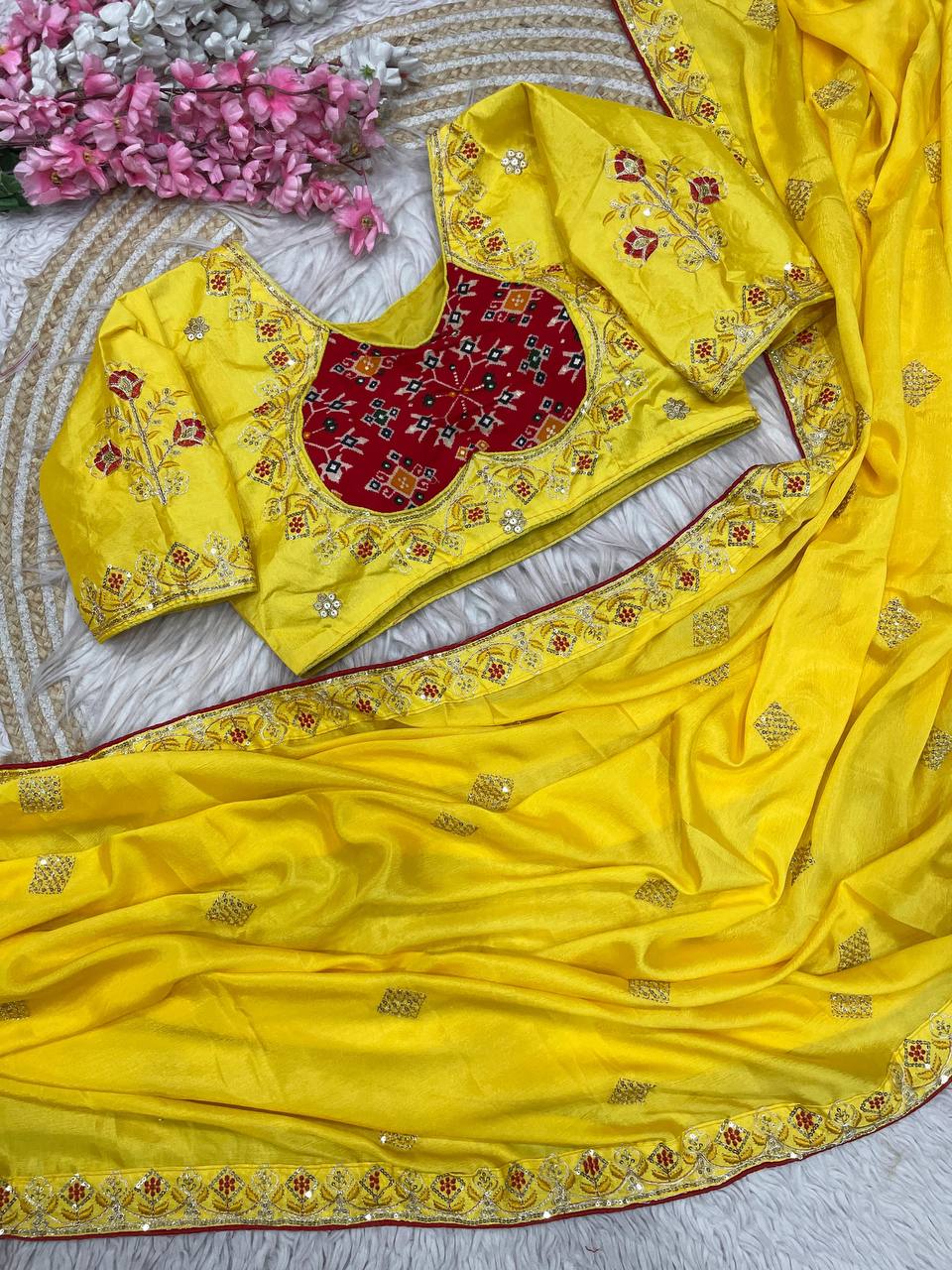 Natural Chinnon Silk With Sequience Work Saree
