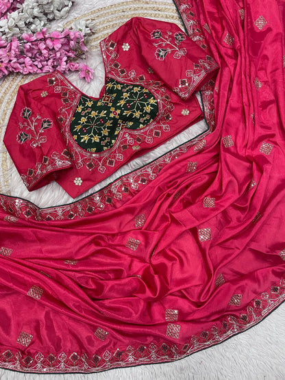 Natural Chinnon Silk With Sequience Work Saree