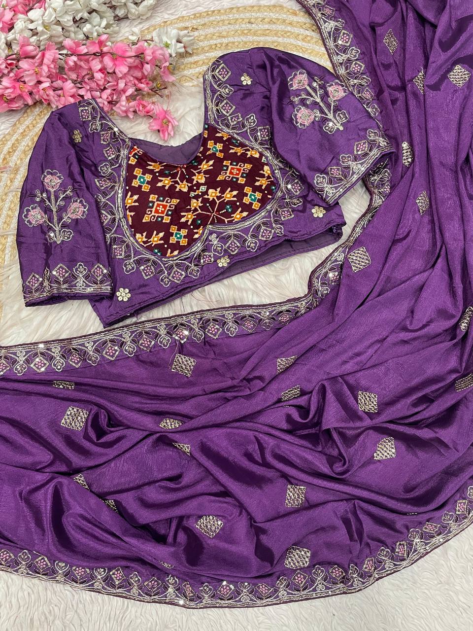 Natural Chinnon Silk With Sequience Work Saree