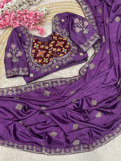 Natural Chinnon Silk With Sequience Work Saree