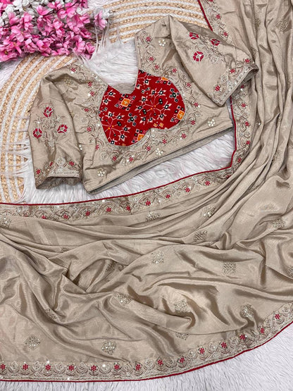 Natural Chinnon Silk With Sequience Work Saree