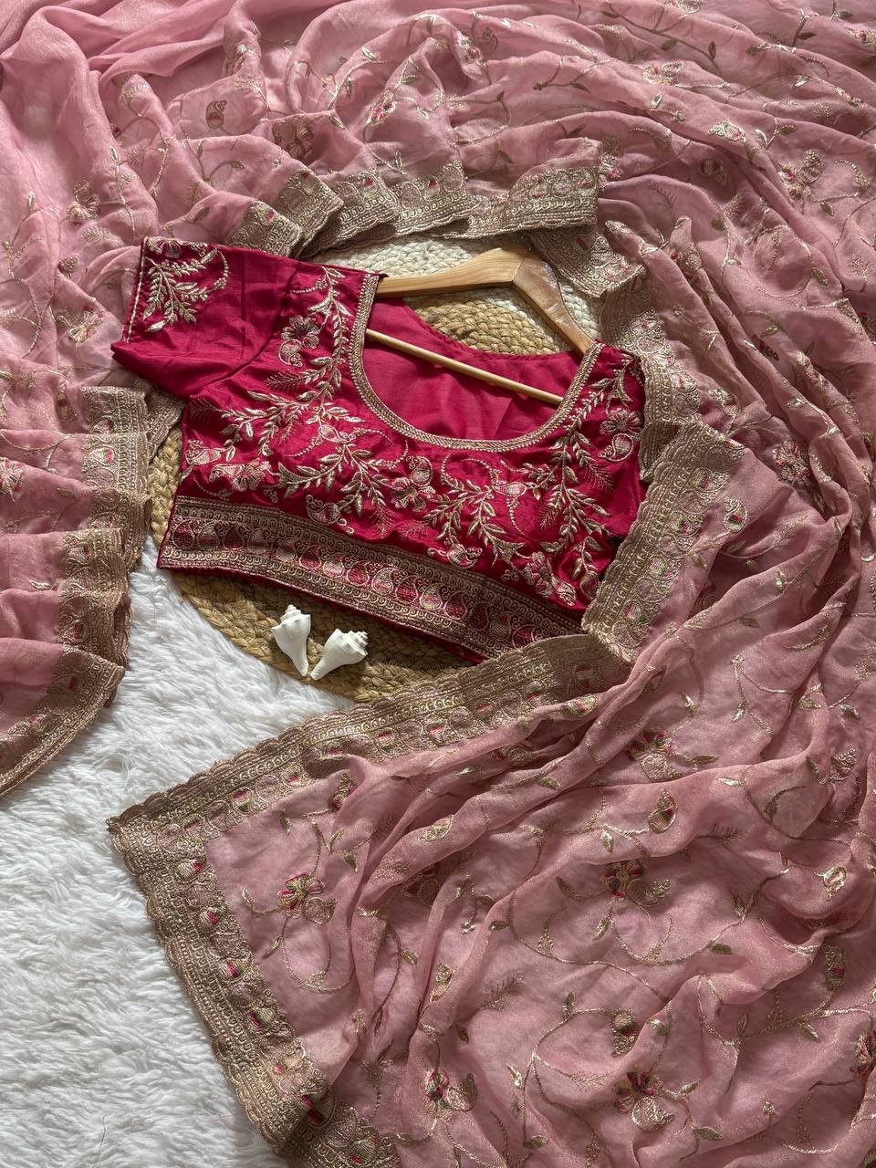 Beautifull Soft Satin Fabric With Rich Elegent Embroidery Work Saree