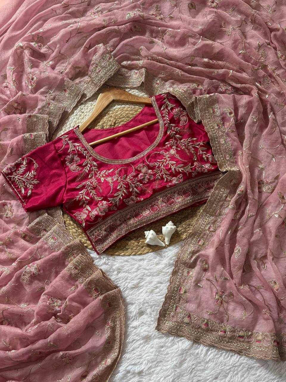 Beautifull Soft Satin Fabric With Rich Elegent Embroidery Work Saree