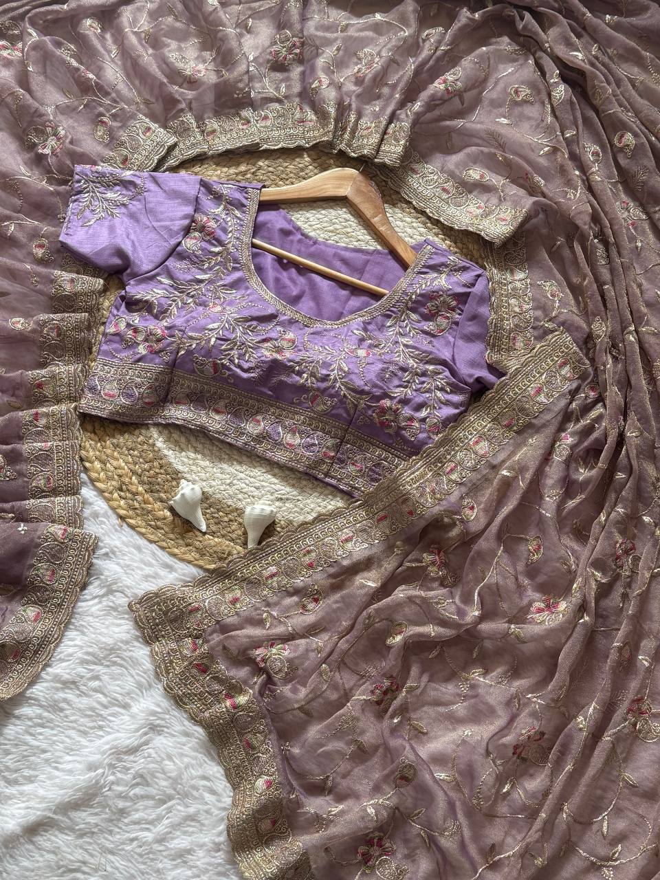 Beautifull Soft Satin Fabric With Rich Elegent Embroidery Work Saree