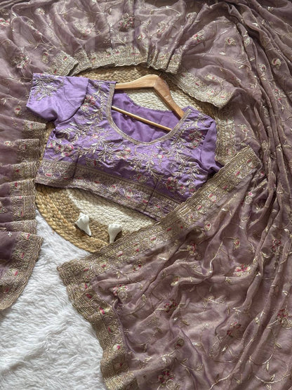 Beautifull Soft Satin Fabric With Rich Elegent Embroidery Work Saree