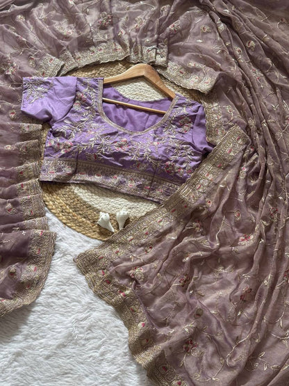 Beautifull Soft Satin Fabric With Rich Elegent Embroidery Work Saree