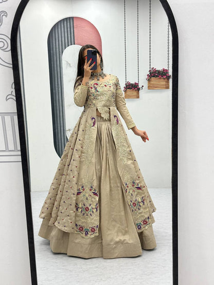 Beautifull Vichitra With Lumpi Lace Border Work Lehenga Set