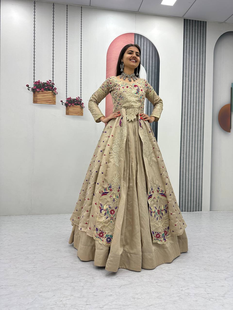 Beautifull Vichitra With Lumpi Lace Border Work Lehenga Set