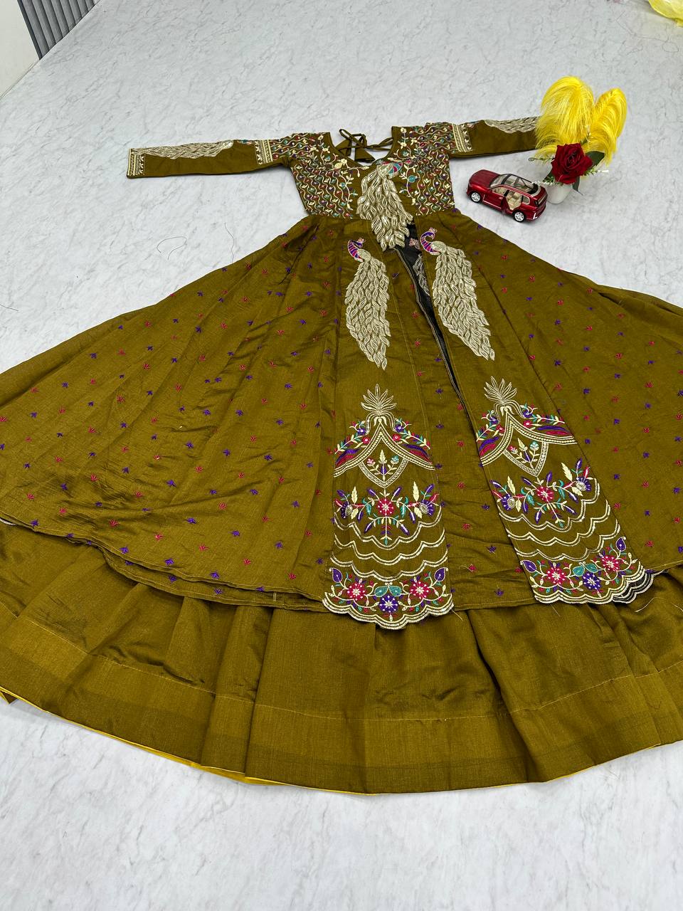 Beautifull Vichitra With Lumpi Lace Border Work Lehenga Set