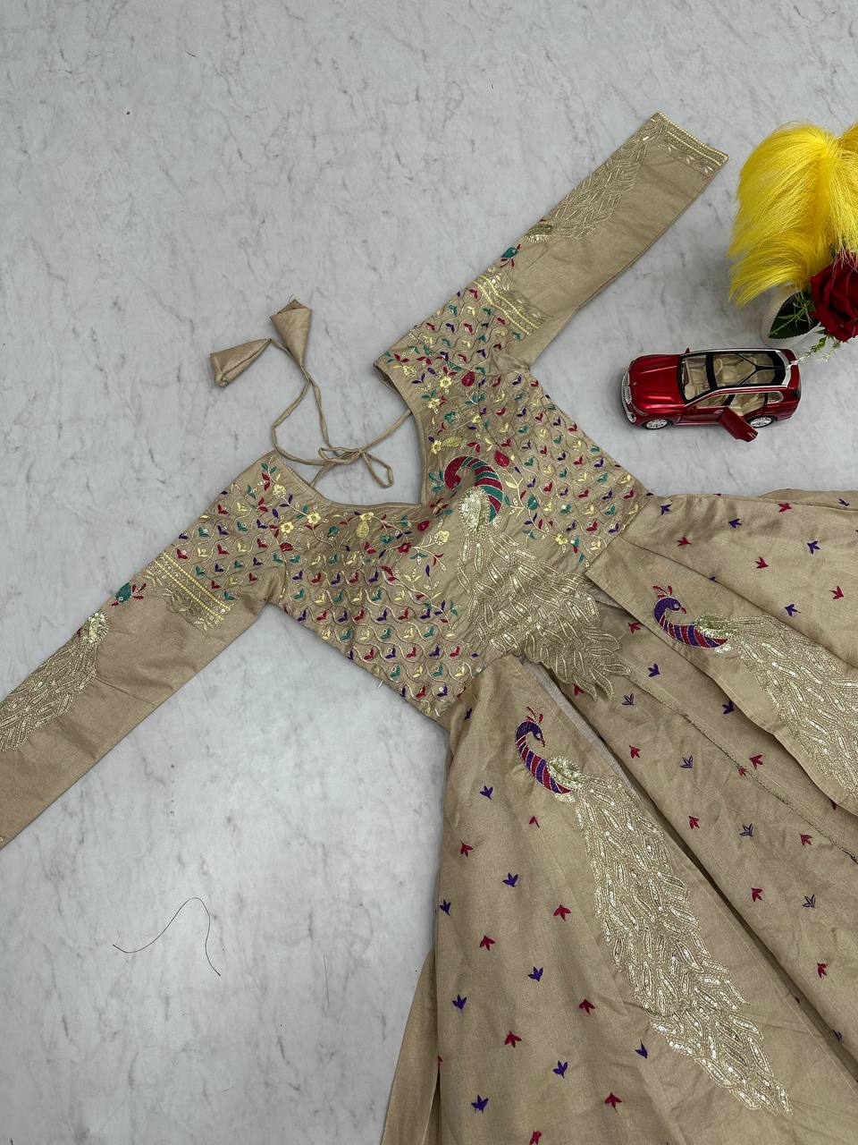 Beautifull Vichitra With Lumpi Lace Border Work Lehenga Set