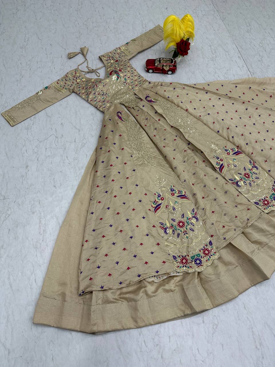 Beautifull Vichitra With Lumpi Lace Border Work Lehenga Set