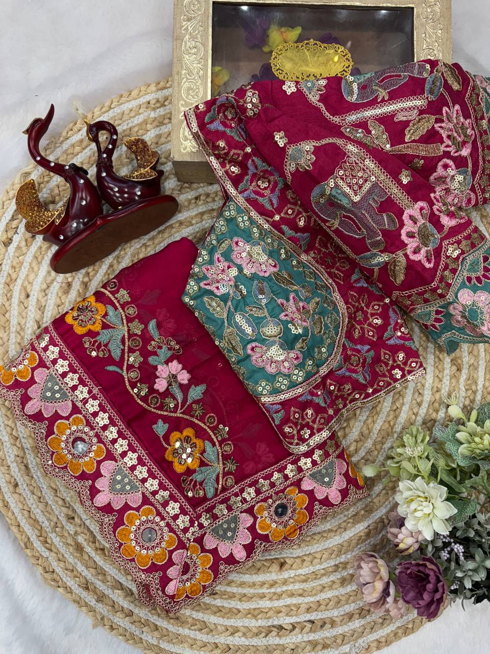 Beautiful Rangoli Silk Saree With Dori Embroidery & Mirror Touch Work