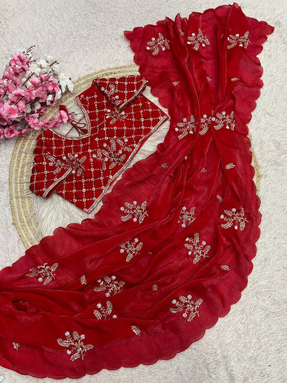 Beautifull Crunchy Peding Sequience Work Saree