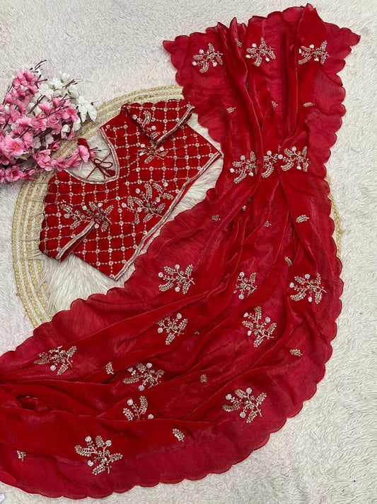 Beautifull Crunchy Peding Sequience Work Saree