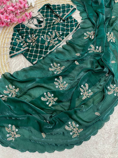 Beautifull Crunchy Peding Sequience Work Saree