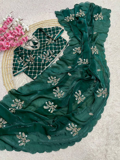 Beautifull Crunchy Peding Sequience Work Saree