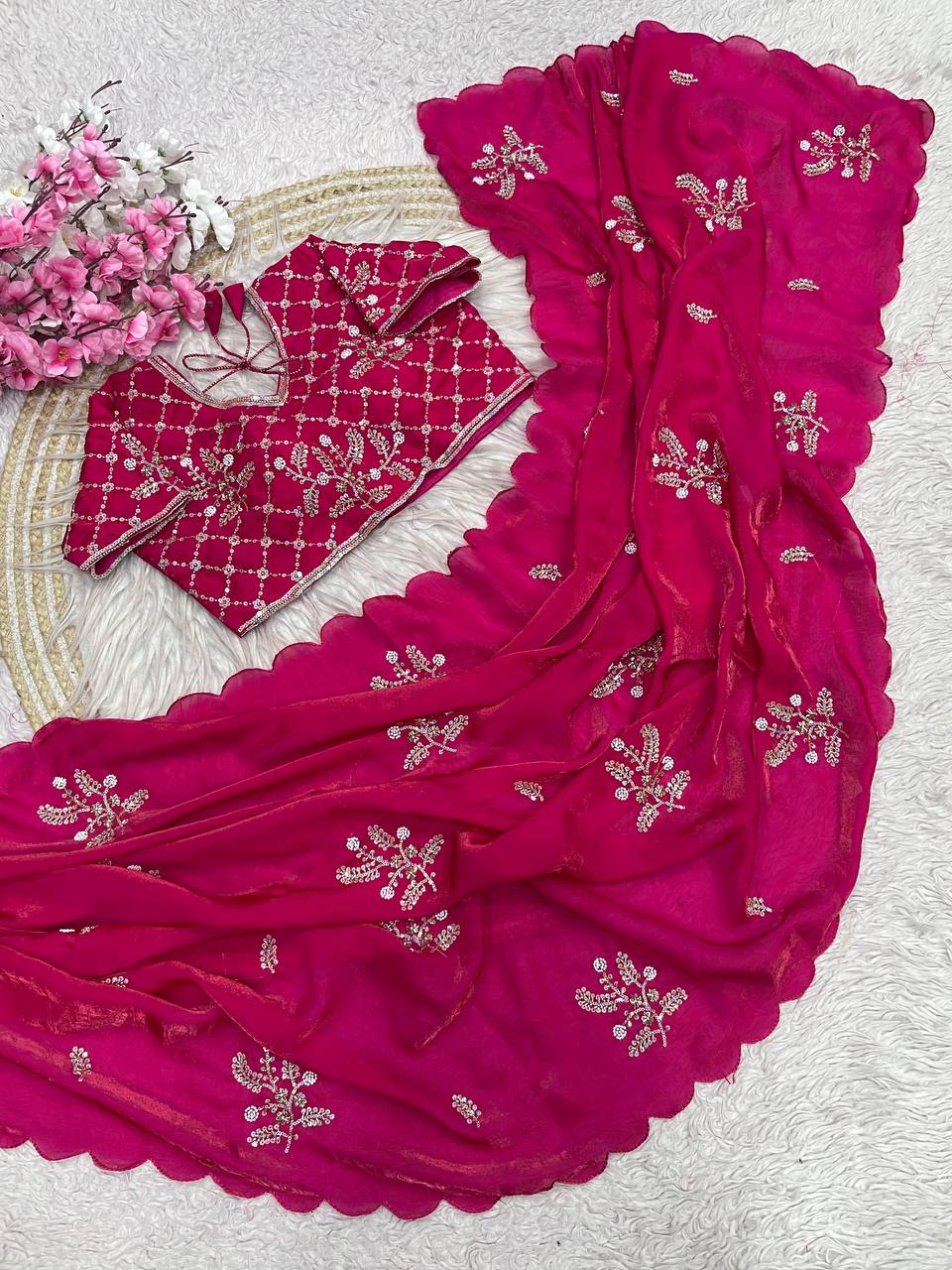 Beautifull Crunchy Peding Sequience Work Saree