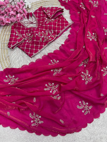 Beautifull Crunchy Peding Sequience Work Saree
