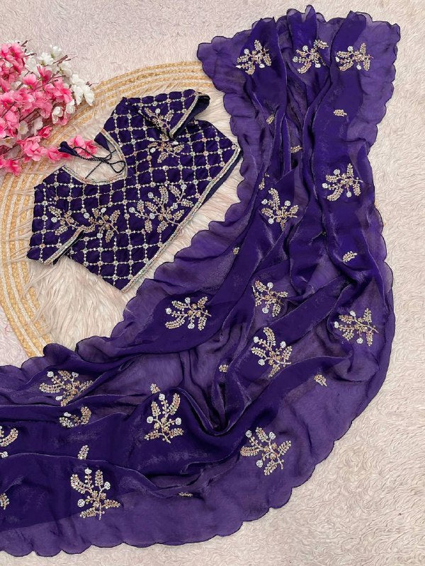 Beautifull Crunchy Peding Sequience Work Saree