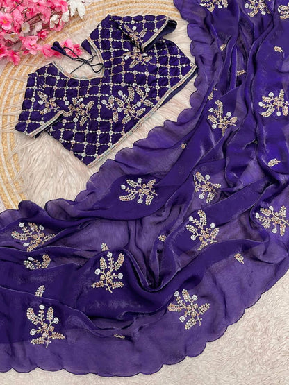 Beautifull Crunchy Peding Sequience Work Saree