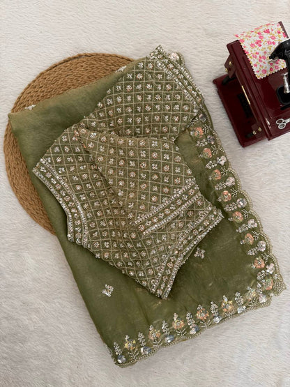 Beautifull Fendy Silk With Thread & Sequience Work Saree