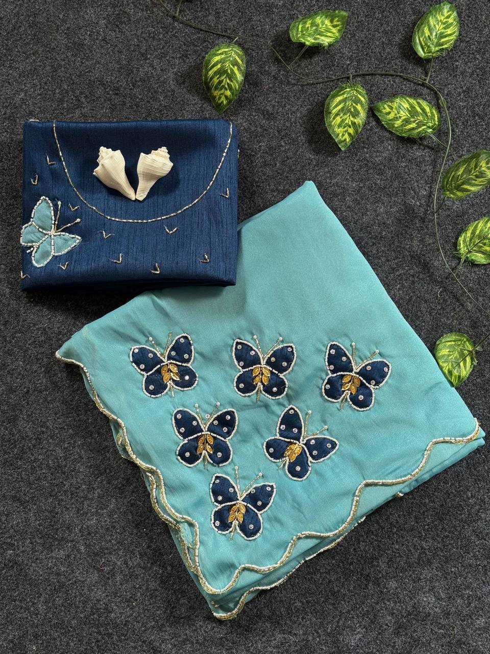 Beautifull Star Georgette Butterfly Cut HandWork Saree