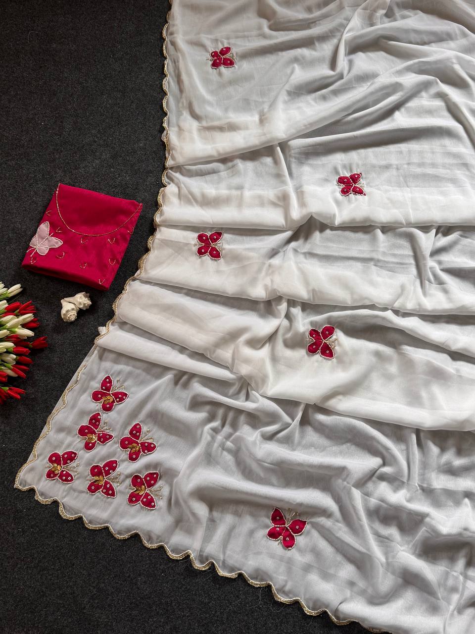 Beautifull Star Georgette Butterfly Cut HandWork Saree