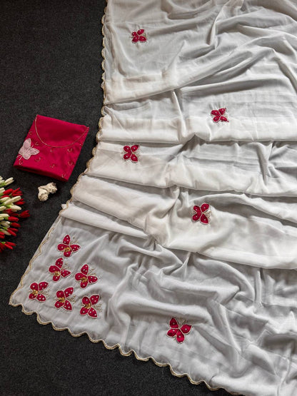 Beautifull Star Georgette Butterfly Cut HandWork Saree