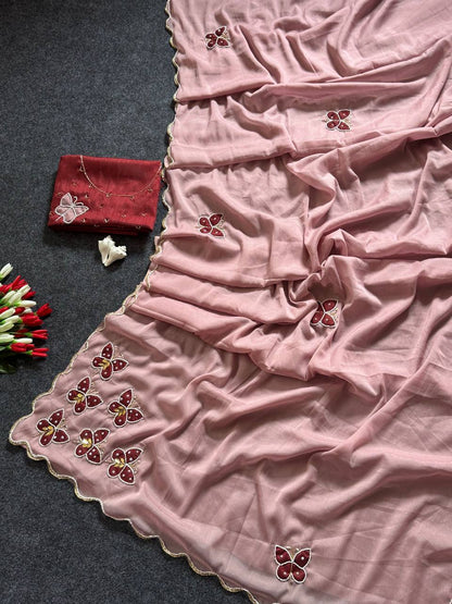 Beautifull Star Georgette Butterfly Cut HandWork Saree