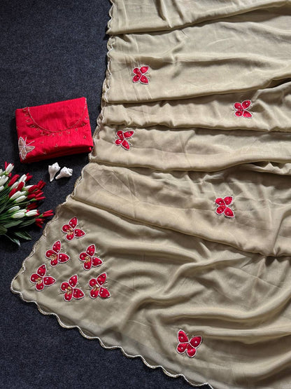 Beautifull Star Georgette Butterfly Cut HandWork Saree