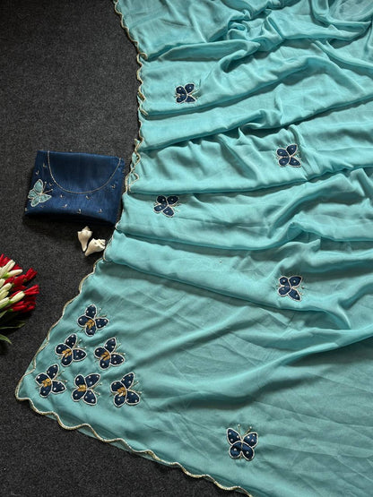 Beautifull Star Georgette Butterfly Cut HandWork Saree