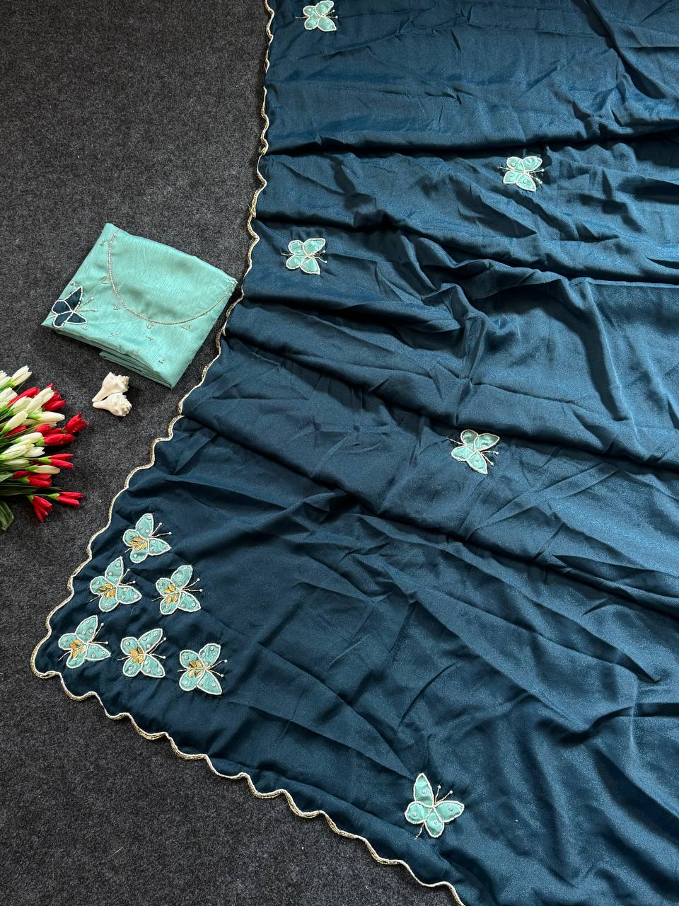 Beautifull Star Georgette Butterfly Cut HandWork Saree