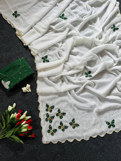 Beautifull Star Georgette Butterfly Cut HandWork Saree