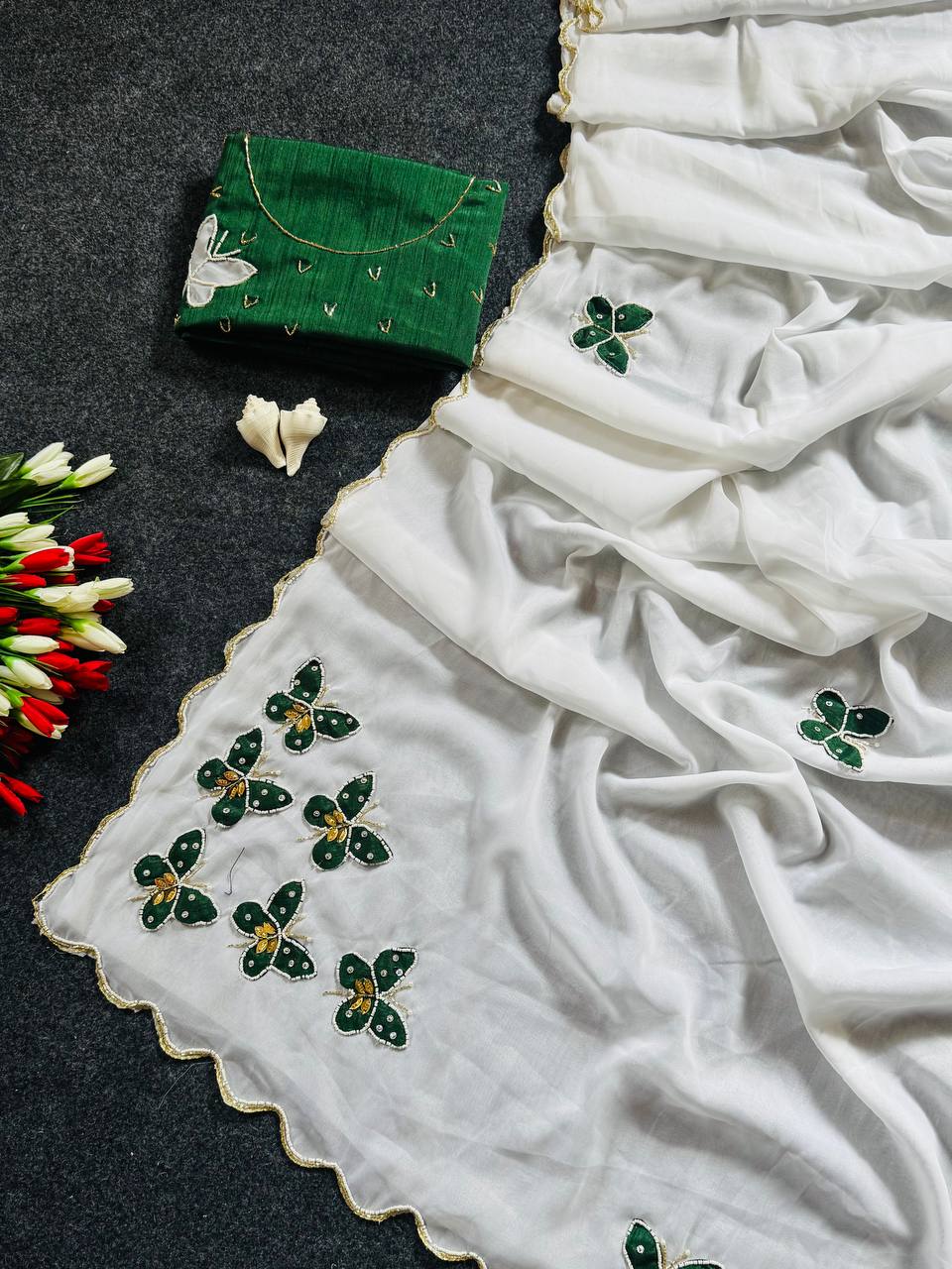 Beautifull Star Georgette Butterfly Cut HandWork Saree
