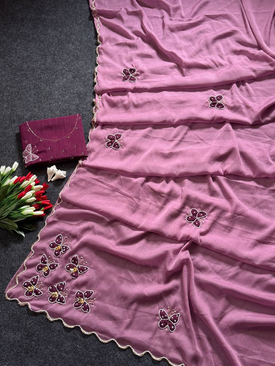 Beautifull Star Georgette Butterfly Cut HandWork Saree