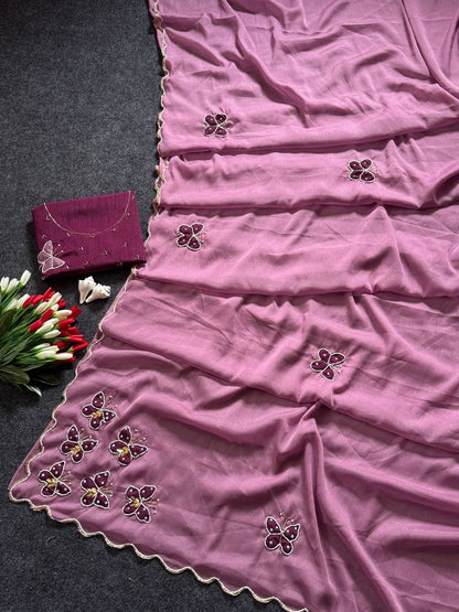 Beautifull Star Georgette Butterfly Cut HandWork Saree