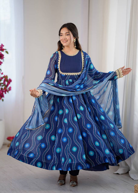 Beautifull Fox Georgette Cnavas Patta Flair Work Gown Set