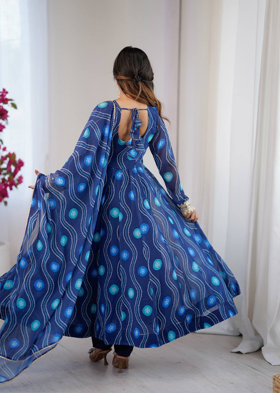 Beautifull Fox Georgette Cnavas Patta Flair Work Gown Set