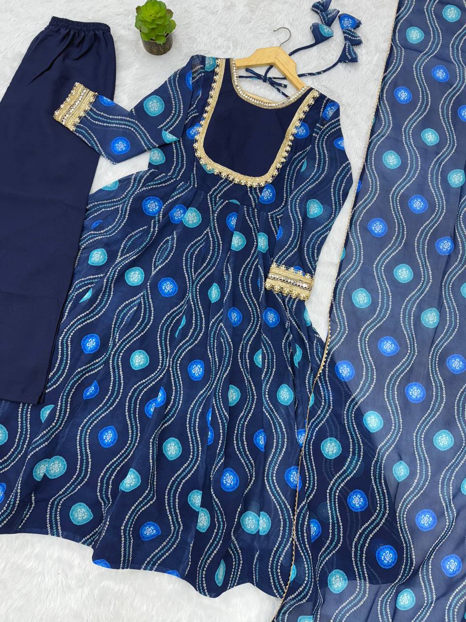 Beautifull Fox Georgette Cnavas Patta Flair Work Gown Set
