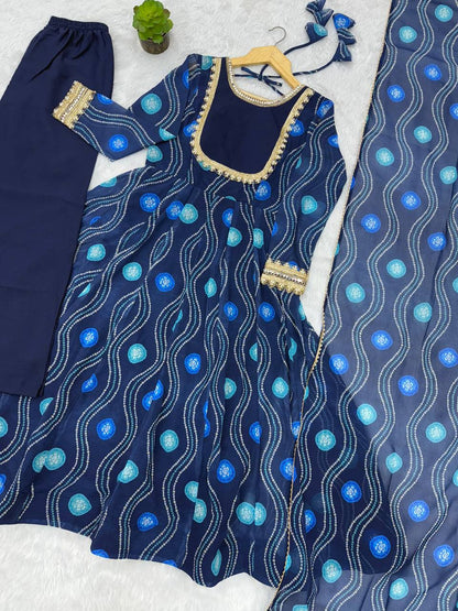 Beautifull Fox Georgette Cnavas Patta Flair Work Gown Set
