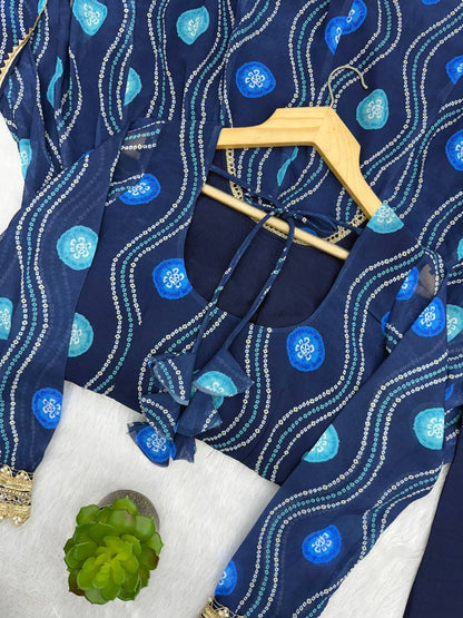 Beautifull Fox Georgette Cnavas Patta Flair Work Gown Set