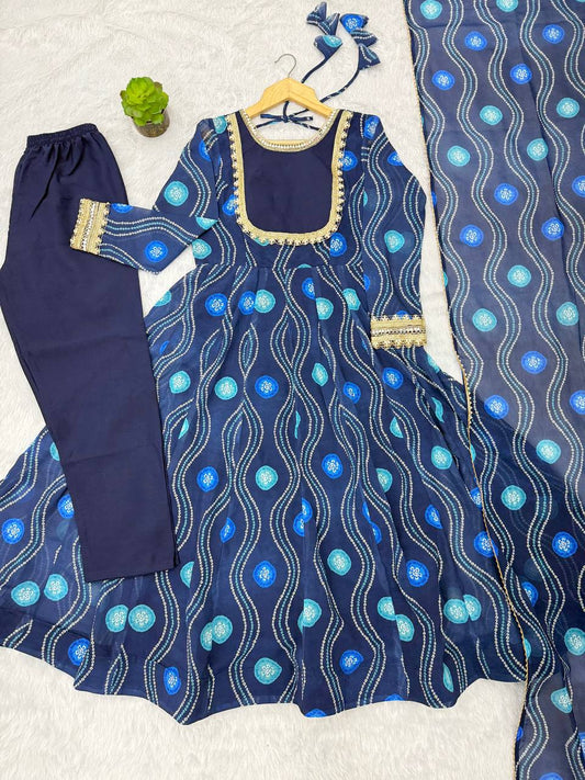 Beautifull Fox Georgette Cnavas Patta Flair Work Gown Set